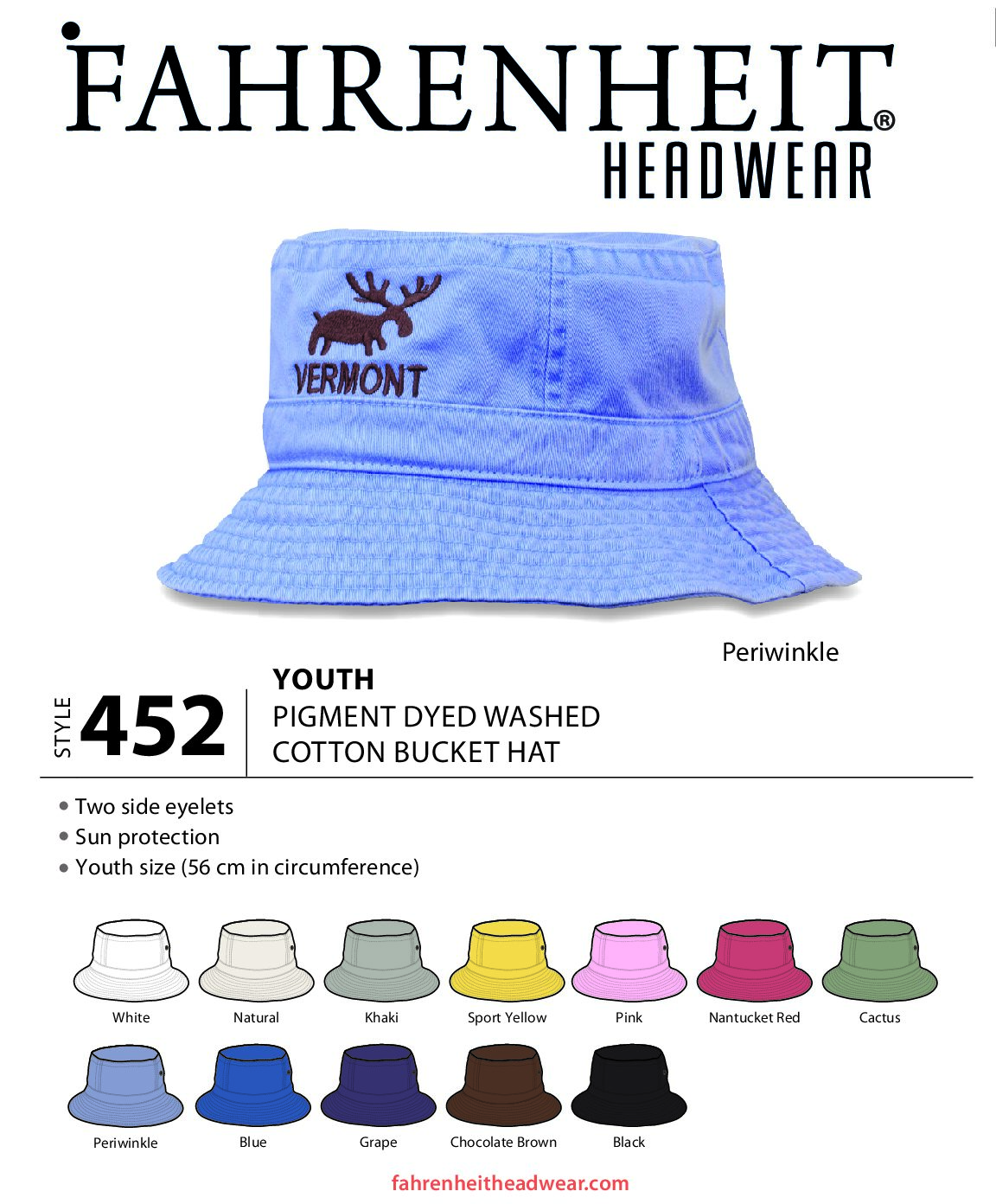 452 YOUTH PIGMENT DYED WASHED COTTON BUCKET HAT