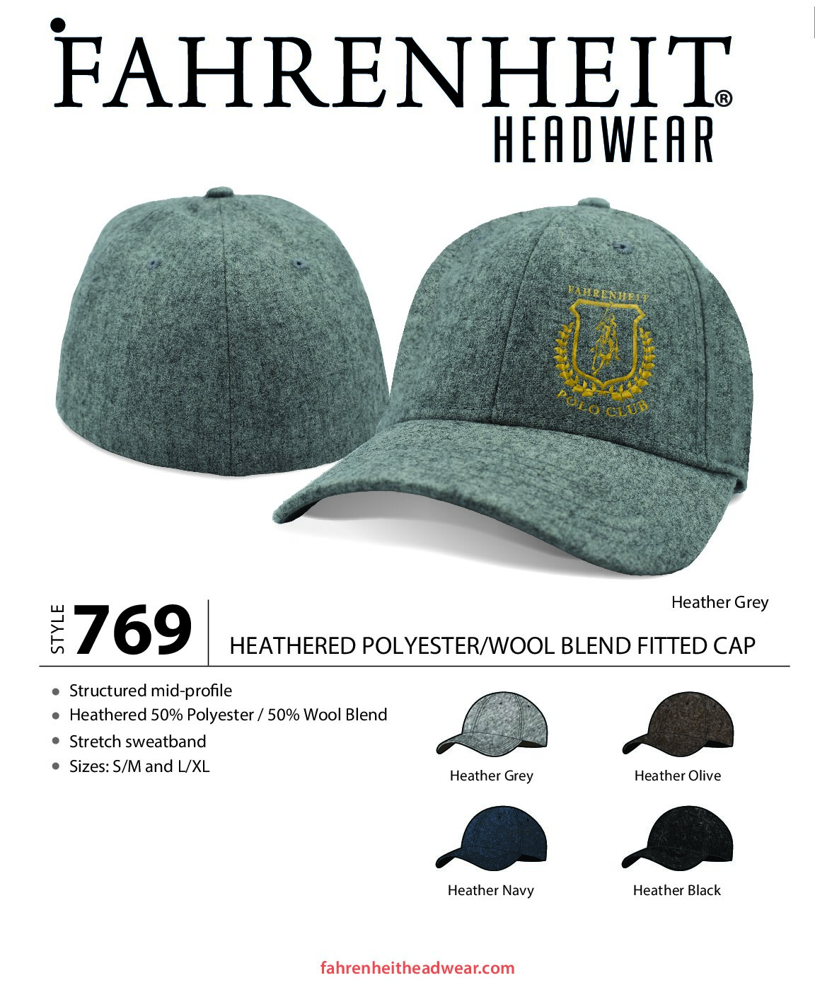 769 HEATHERED POLYESTER/WOOL BLEND FITTED CAP