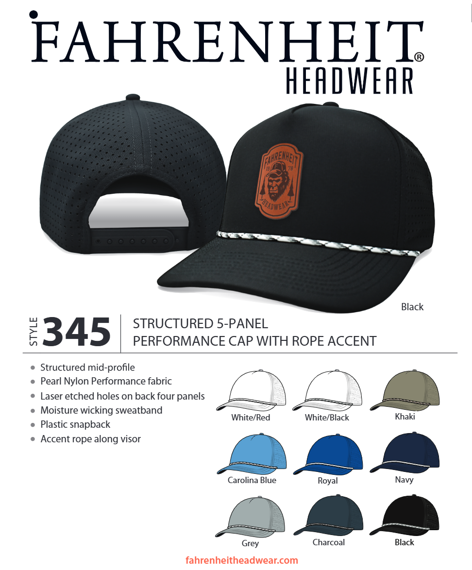 345 STRUCTURED 5-PANEL PERFORMANCE CAP WITH ROPE ACCENT